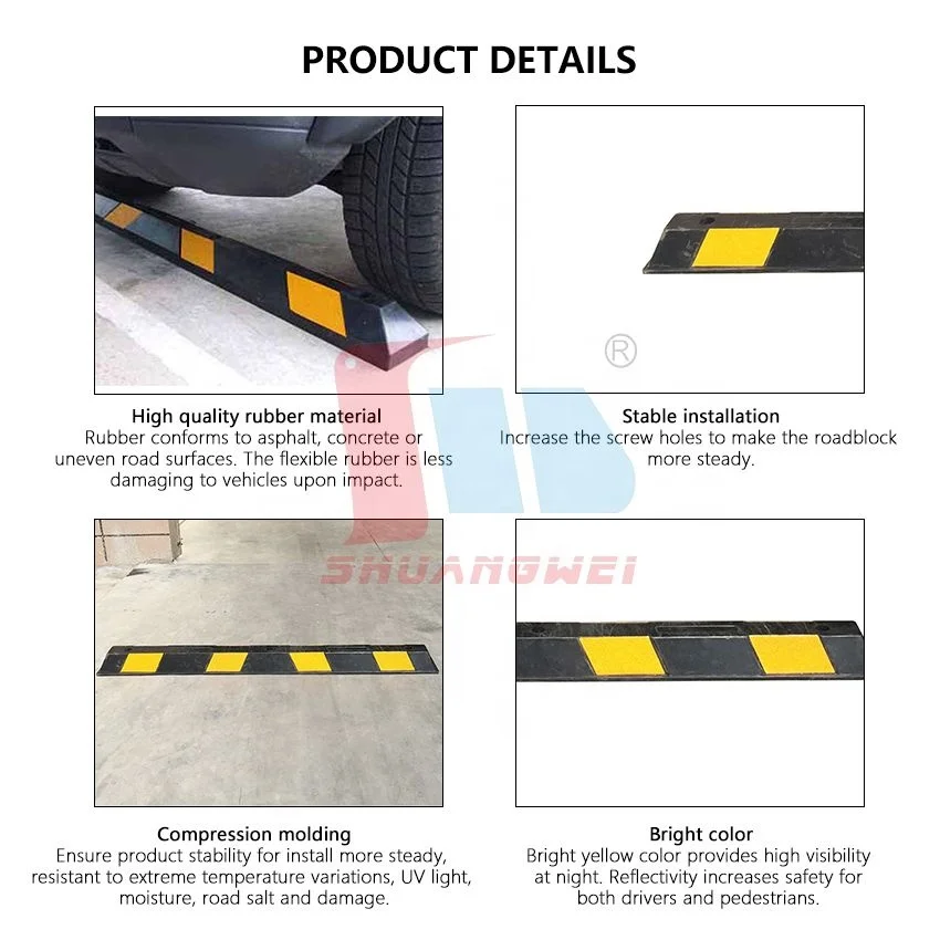 1830x150x100mm Customized Reflective Rubber Yellow Black Garage Parking Car Wheel bumper stopper