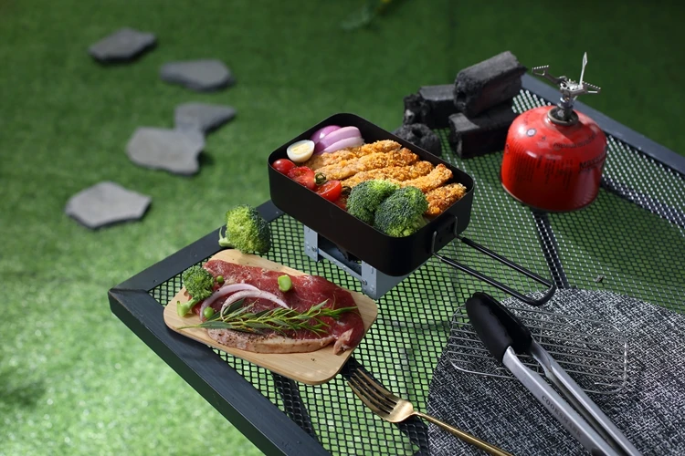 Travel Portable Aluminum Food Fruit Snack Storage Box Heatable Lunch Box Japanese Bento Lunch Box With Wood Bamboo Lid