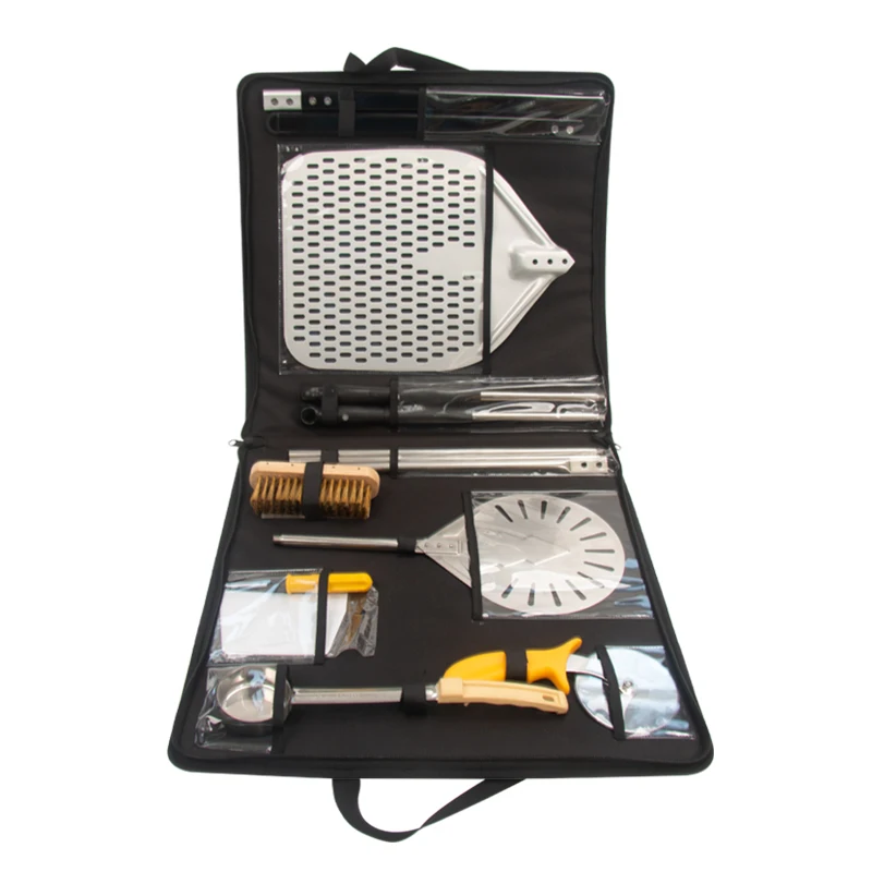 8 inch round turning pizza Peel outdoor portable pizza oven tools set bag square perforated pizza Peel shovel sets