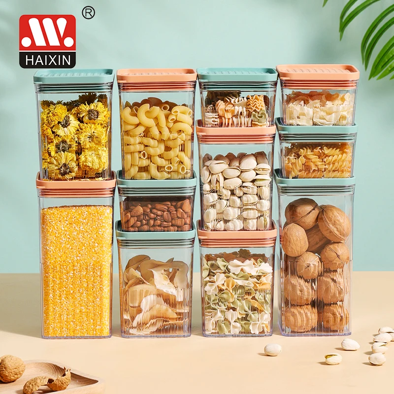 Haixing Stackable Storage Food Canister Plastic Box Airtight Lid for Kitchen Tall and Big 900ML Large