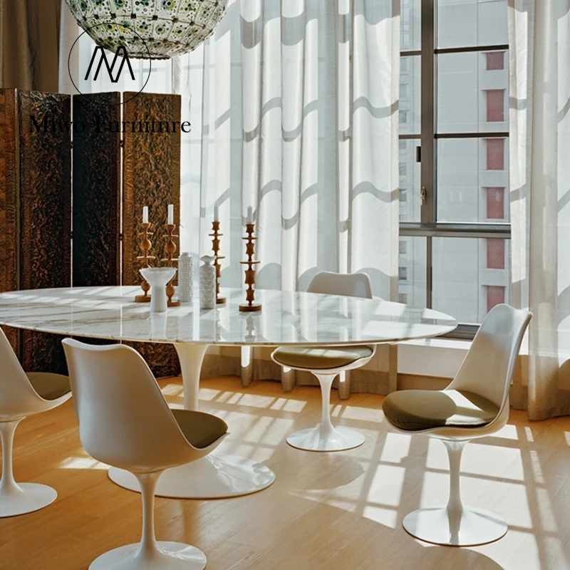 Classic modern furniture design dining table set 6 seater home restaurant coffee shop round natural marble conference oval table