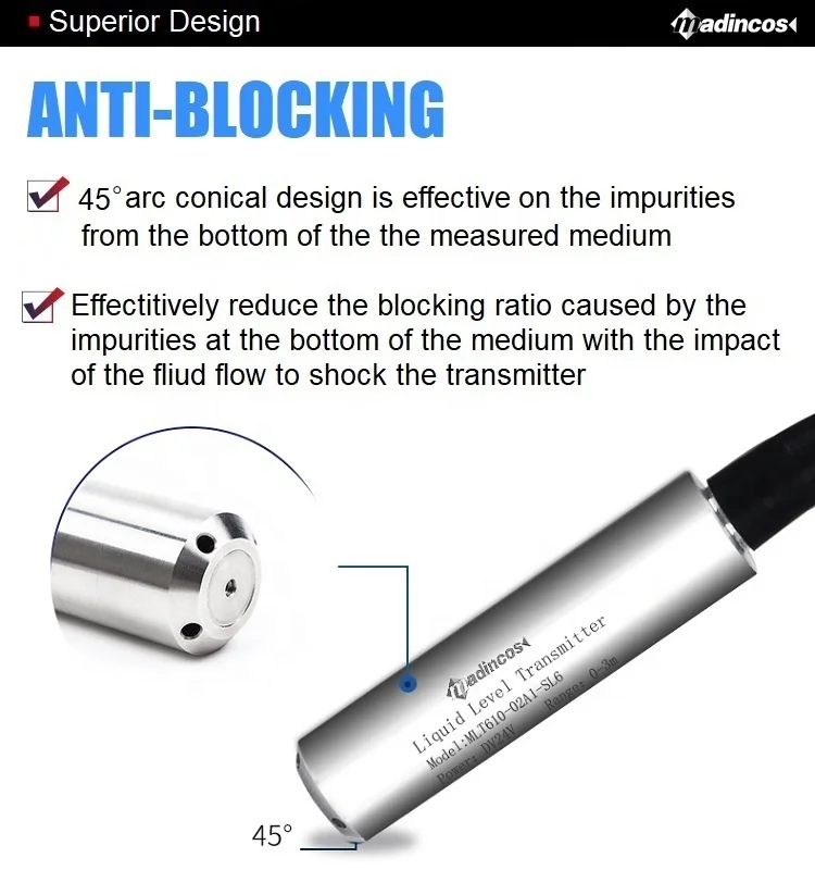 Madincos MLT610: 0.2%  High Quality Submergible Throw-in  4-20ma Liquid  Level Transmitter with 3m Water Level Measurement