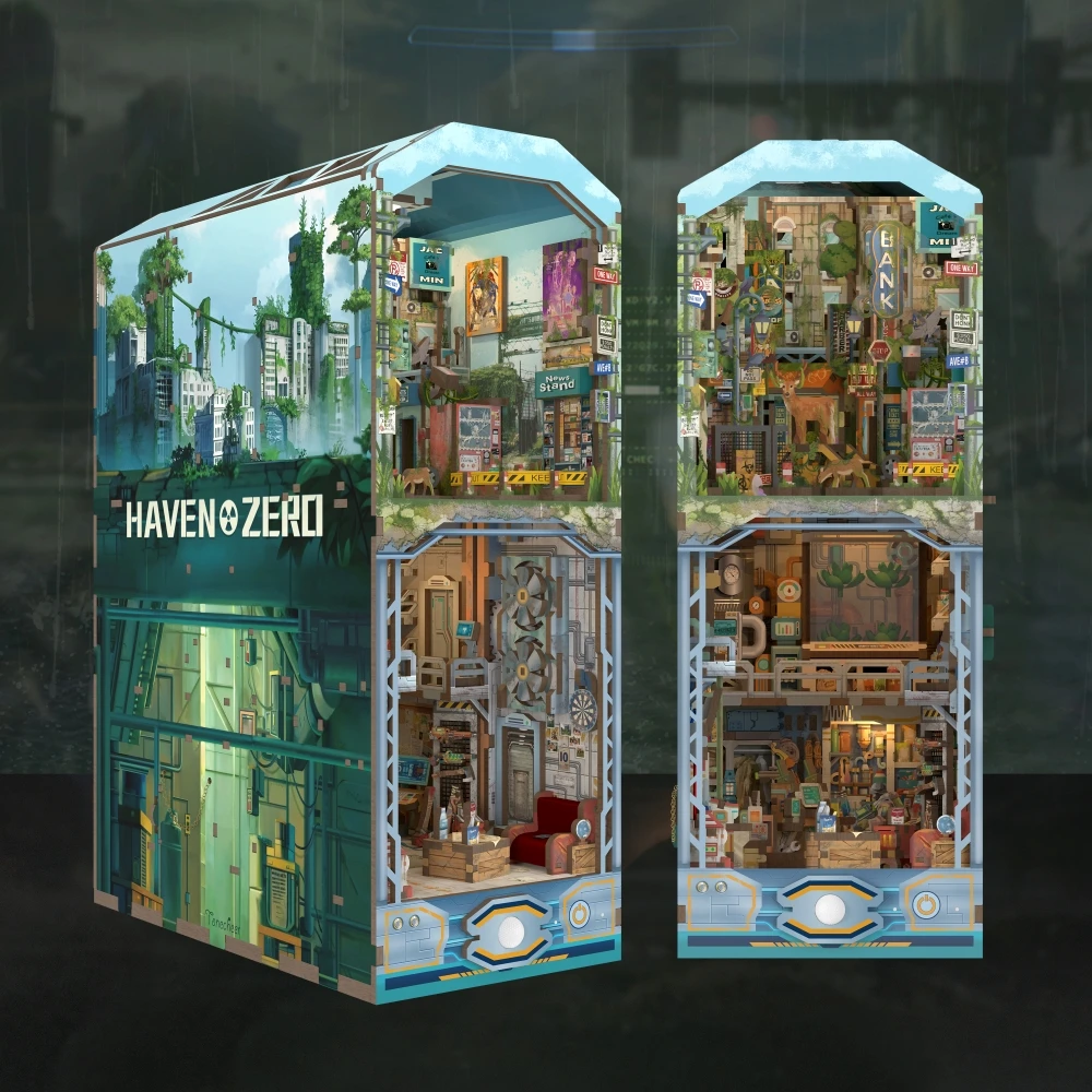 Tonecheer Haven Zero TQ132 Shelter Zero Disaster Apocalypse Bookend 3D Wood Puzzle Book Nook Puzzle Toy Wood Diy Miniature House