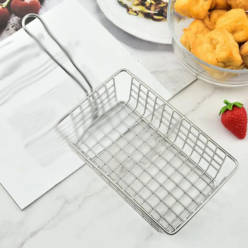 French Fries Basket Stainless Steel Chip Cooking Basket French Fries Container Frying Basket Snack Potato Chips Oil Filter