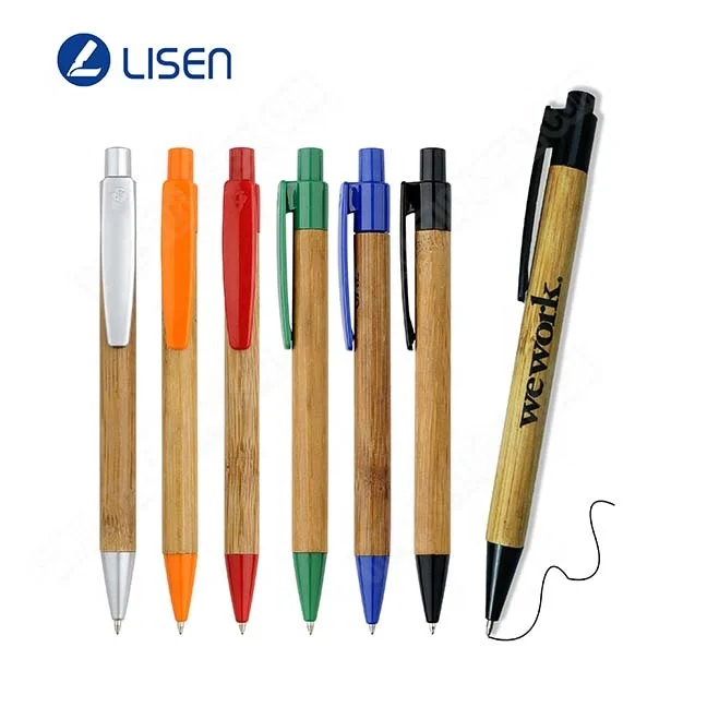 Promotional Customized Logo Recycled Bamboo Wooden eco Pen with plastic clip