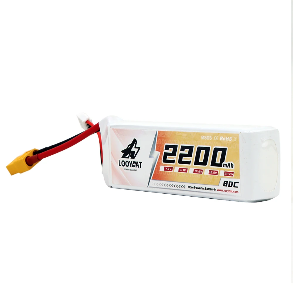 LOOYBAT Brand Deep Cycle Lithium Battery Cell 2200mAh 3S1P 4S1P 5S 11.1V 18.5V 2200mAh Lipo Battery Pack 80C For PFV UAV Drone