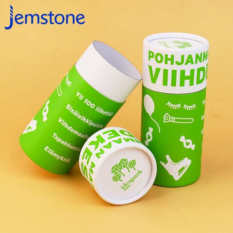 Custom Lamp Cardboard Paper Tube LED Light Green Box with Stamping Embossing Glossy Lamination Gold Foil Matt Lamination