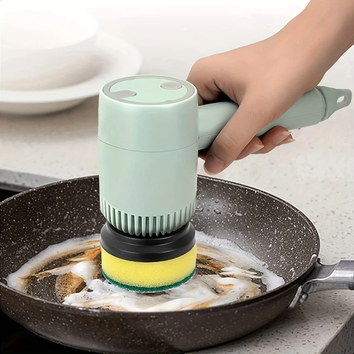Multifunctional Electric Spin Scrubber Rechargeable with 4 Replaceable Cleaning Brush Heads or Bathroom Kitchen Oven Dish Floor