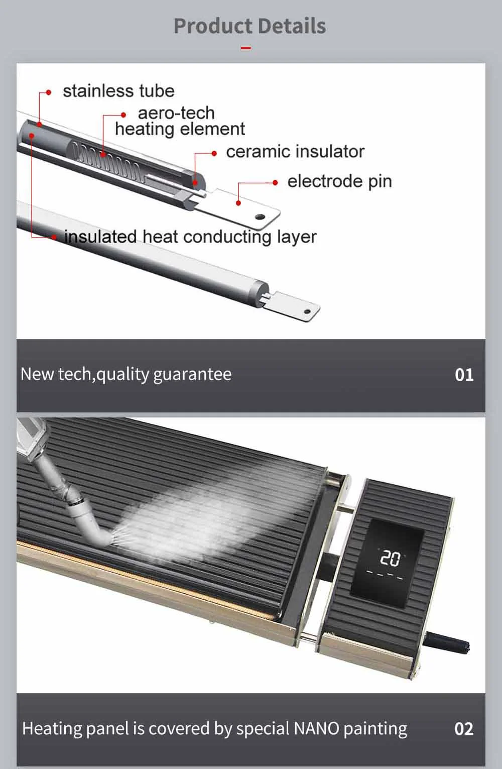 JHheatsup Wifi outdoor strip heater patio panel el calentador electrico wall mounted infrared heater for Yoga garden