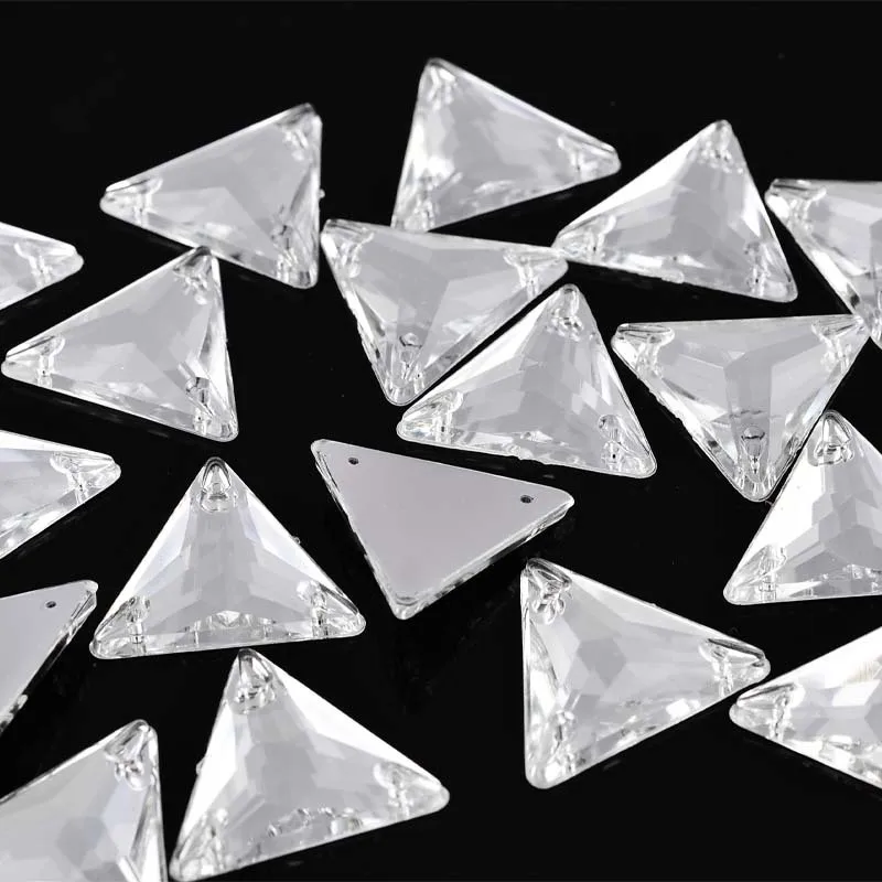 Handmade Acrylic Diamond Triangle Table Sequins Three-Hole Wedding Dress Headscarf Nail Beads  Rhinestones Sew-On Glass