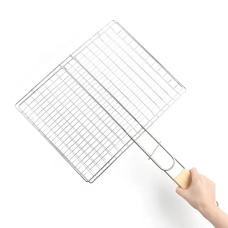 Lamb Food Bbq Basket Wooden Handle Metal Grill Rack Kbbq Meat Stand Argentin Bacon Barbecue Gride For Home Garden Picnic