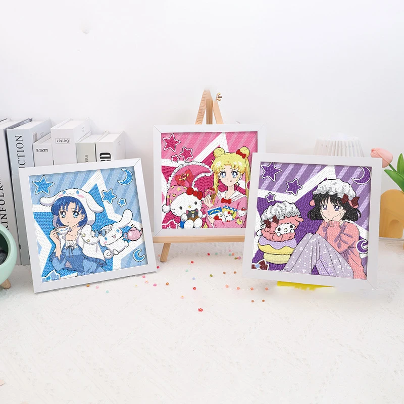 Cartoon Cute Sanrio Kuromi Kitty Melody Cinnamoroll 5D DIY Diamond Painting With Frame Decoration Home Wall DIY Diamond Painting