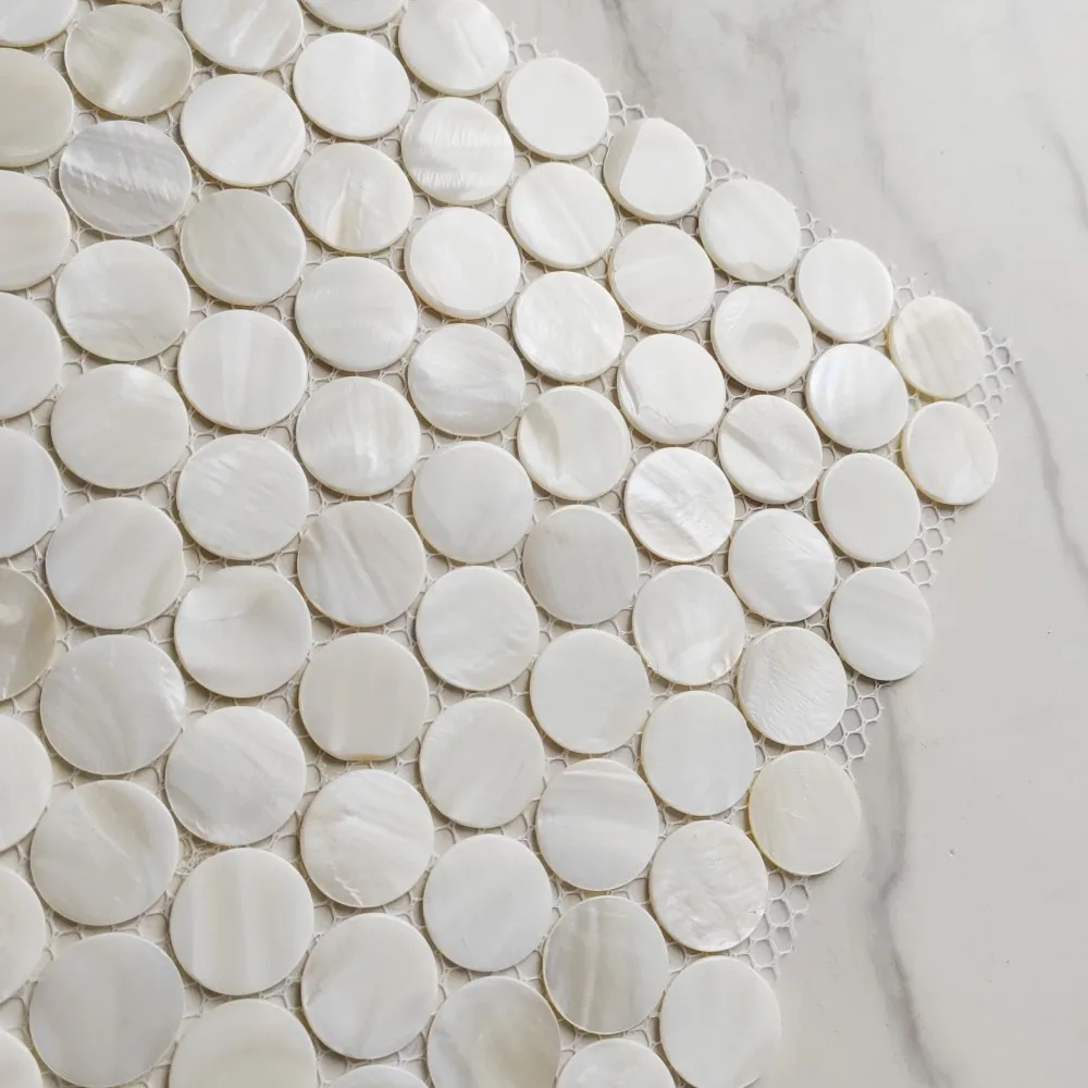 China Factory Round Shape Super White Mother Of Pearl Shell Mosaic Tiles Sheet Kitchen Backsplash