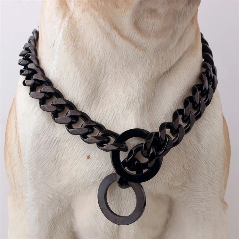 Factory Drop Shipping 15mm Stainless Dog Choker Dog Chains Gold Plated Dog Collar Pet Supplies