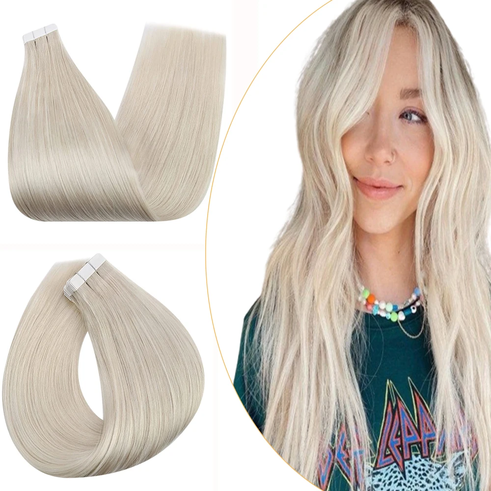 Full Shine Hot Sale Long Hair 50g Per Set Tape Hair #1000 White Blonde Tape in Human Hair Extensions