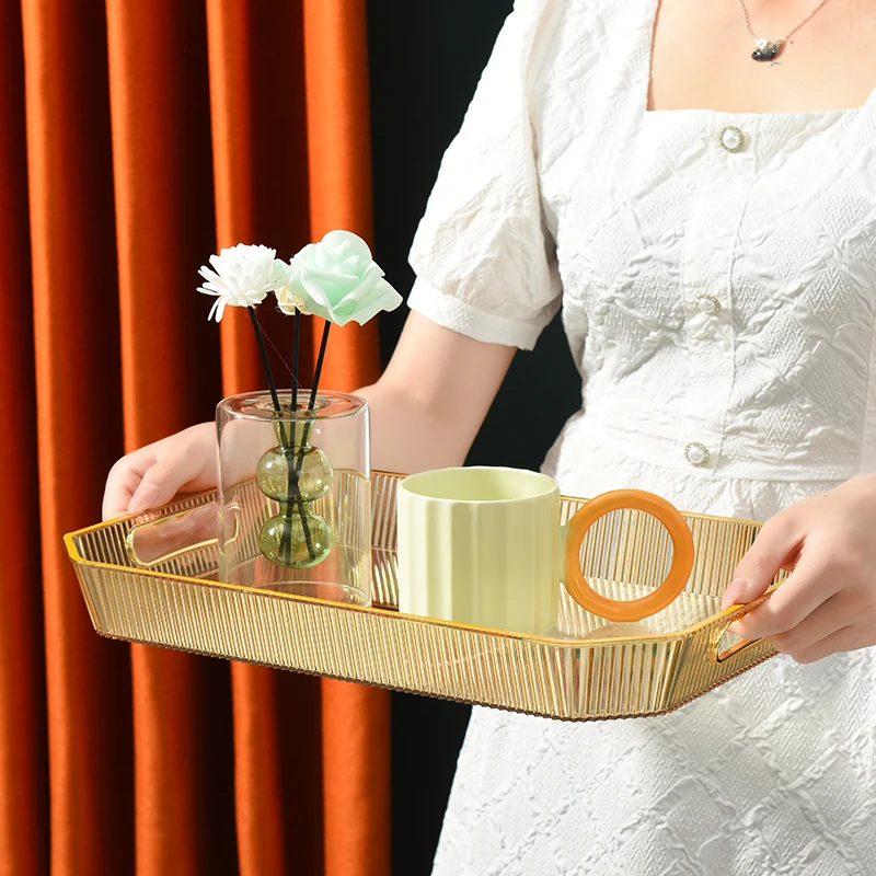 Unique Design Multi-functional use Rectangular Plastic Serving Tray with Handles for Home Dessert Platters
