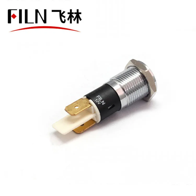 FILN 14mm 220v 24v 12v indicator metal waterproof flat type solder pin led emergency lamp yellow red
