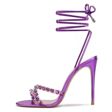 ENMAYER Hot Sale Women Sandals Wholesale Price Lace up Sandals Sexy Diamond Heeled Sandals