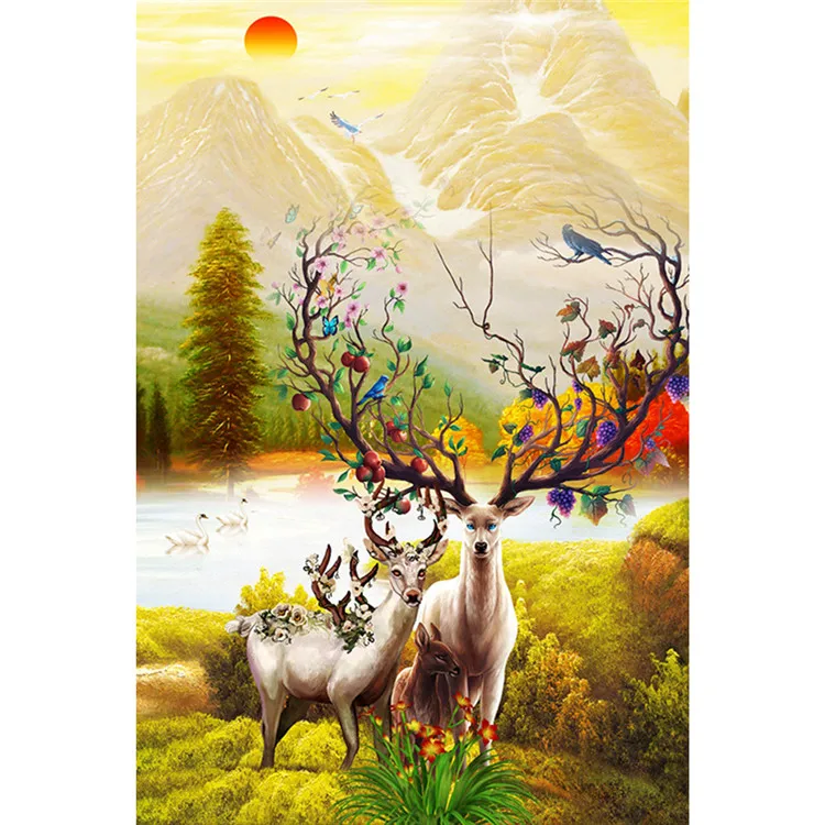 Hot sell customize 5d Diy no frame round full drill magic diamond mosaic painting elk for Home decor