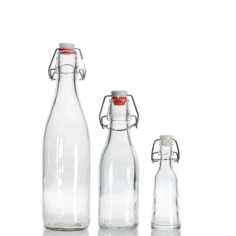 Custom Swing Top Glass Bottle 250ml Clear Round  500ml Swing Top Beer Bottle