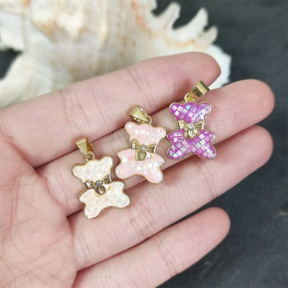 2024 High Quality 18K Gold Plated Bear Shape Unique Design Mother of Pearl Handmade Jewelry Abalone Shell Pendant Accessories