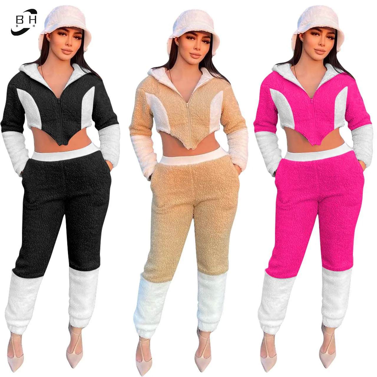 Новые товары на весну и зиму, женский спортивный костюм, спортивный костюм, бархатный костюм из двух предметов с брюками, подходящий по цвету костюм, женские комплекты