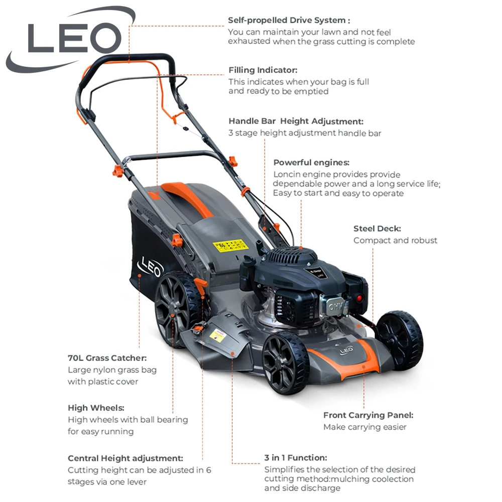 LEO LM51Z-2L(V200) 0.5 litre Oil tank volume Petrol Powered lawn mower