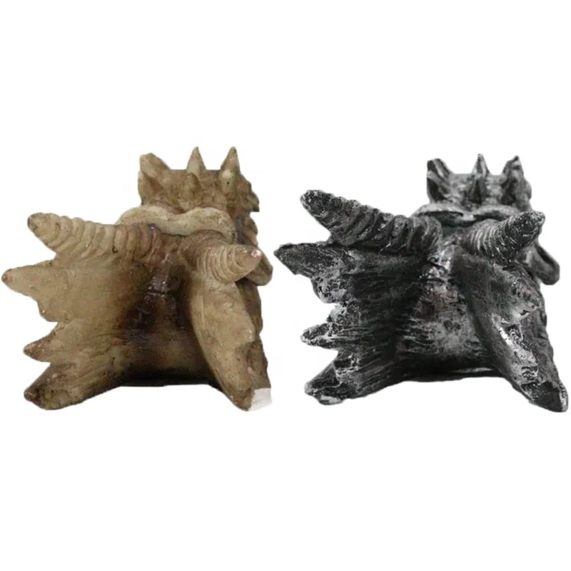 Custom resin ancient fossil triskele skull figurine incense burner dragon head skeleton incense stick holder with faux crystal