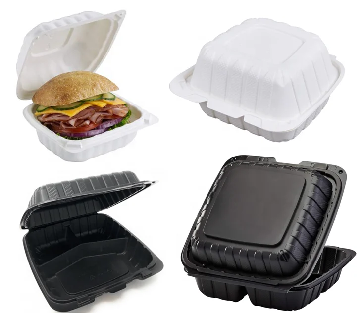 9 In 9 3 Compartment Food Container Hinged Lid Container Biodegradable Food Packaging Plastic Burger Box