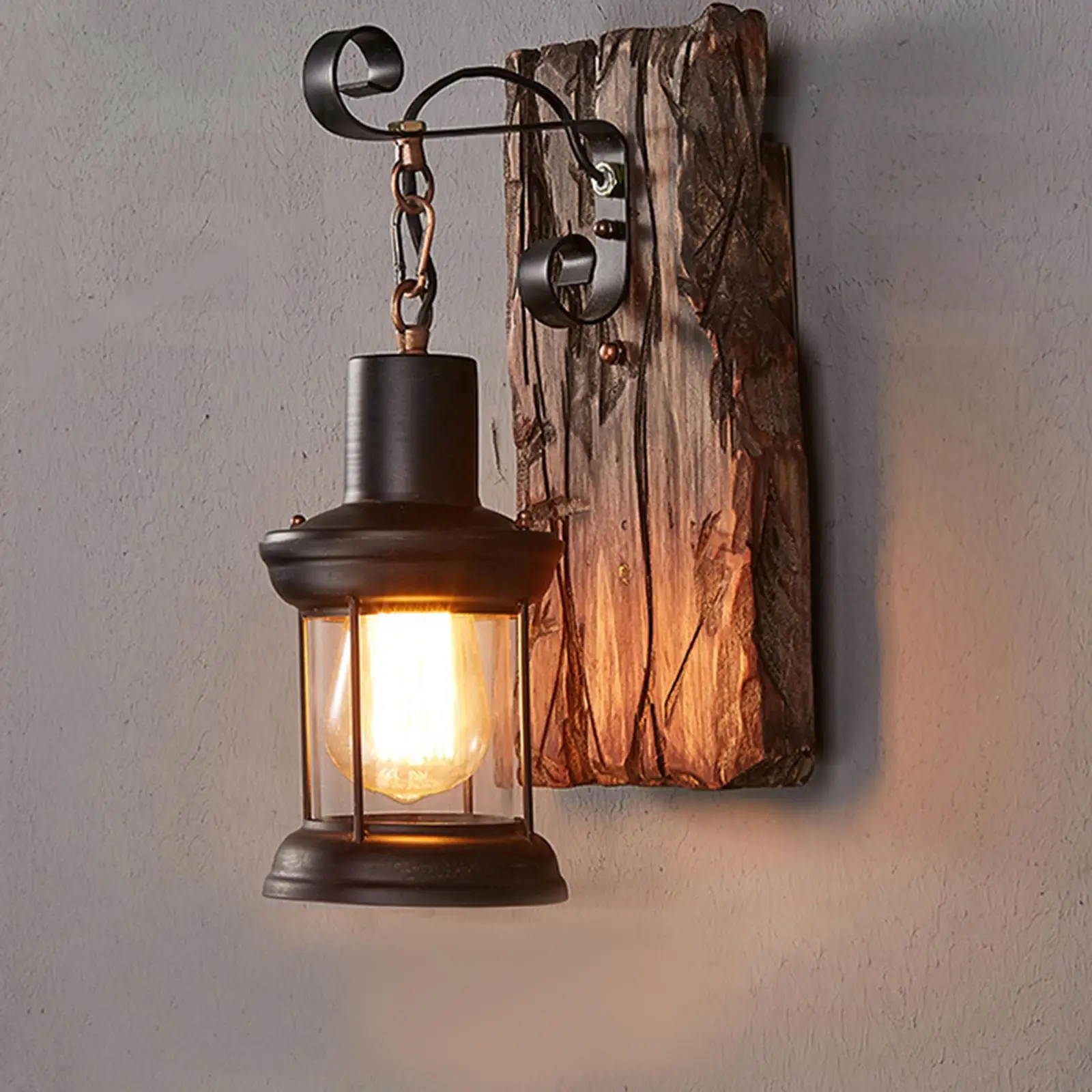 Timjay Antique Style Industrial Decorate Iron Metal Art for Bar Loft Corridor led Wood Wall Sconce Light E27 Rustic Wall Lamp