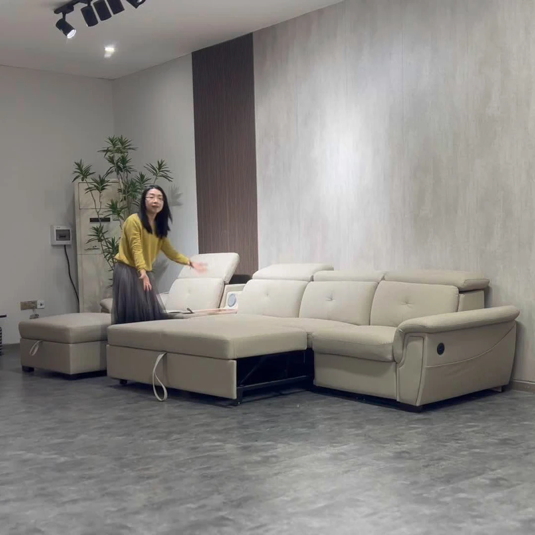 Modern Simple Multi-functional Leather Sofa L Shape Big Comfortable Power Recliner Couches with USB Charging for Home Luxury