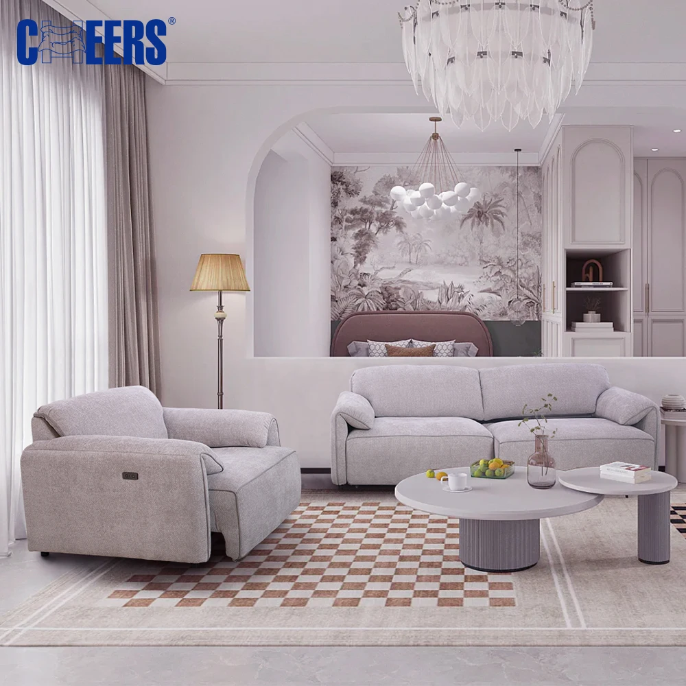 Manwah Cheers Modern Fashion Gray Sofa Bed  Fabric Oversized Electric 2+1 Seaters for  Living Room Set