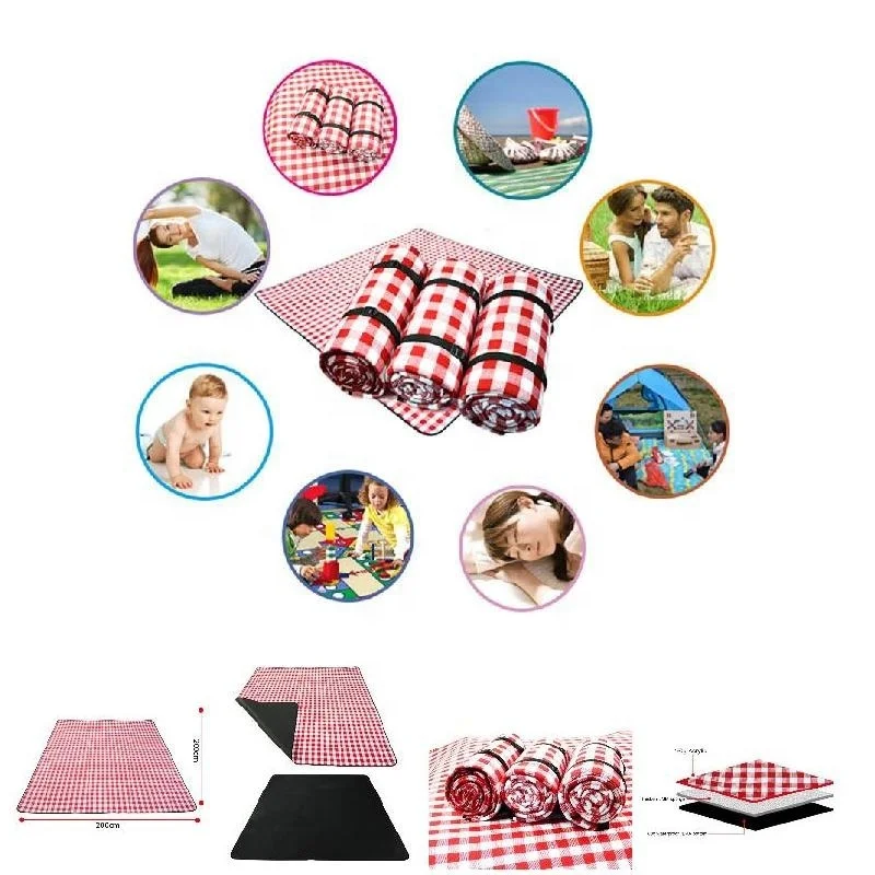 Sample Available Red White Plaid Outdoor Foldable Waterproof Picnic Mat Thicken Soft Portable Camping Travel Beach Blanket