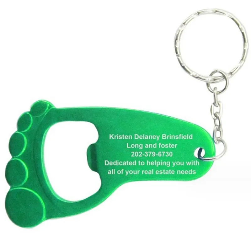 HXY best sale foot shape aluminum keychain bottle opener wedding souvenir key ring bottle opener for promotional gift