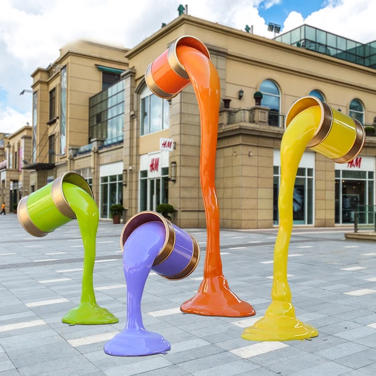 Resin fiberglass Sculpture paint bucket statues for mall plaza