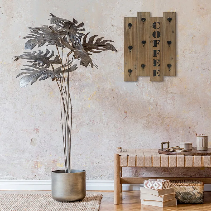 
Wholesale Wall Mount Rustic Wooden Coffee Cup Hook for Home Kitchen Decor Mug Organizer with 8 Hooks Storage and Collection 