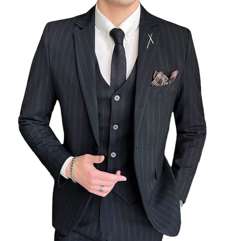 MTM Suits Blazer Vest Pants Wedding Business 3 Piece Black Coat Pant Blazer Suit for Men
