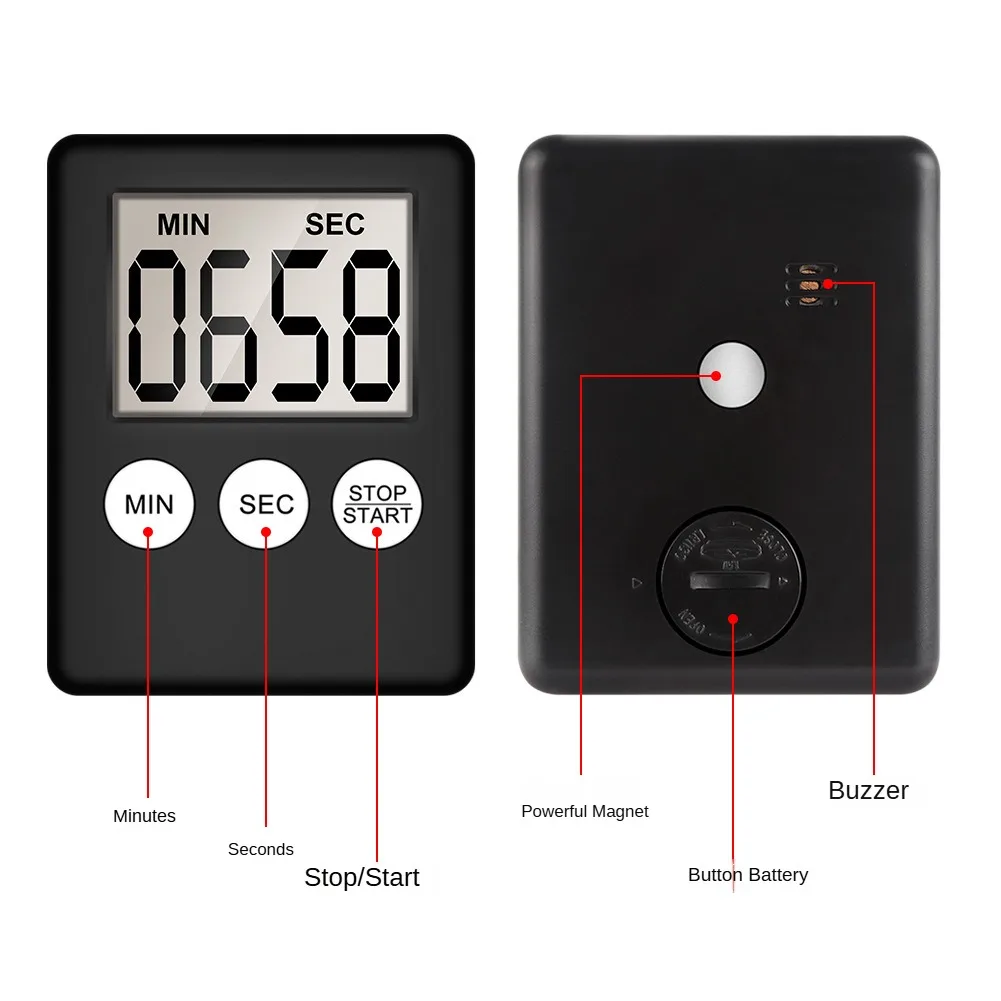 Super Thin LCD Digital Screen Kitchen Timer Square Cooking Count Up Countdown Alarm Magnet Clock Temporizador