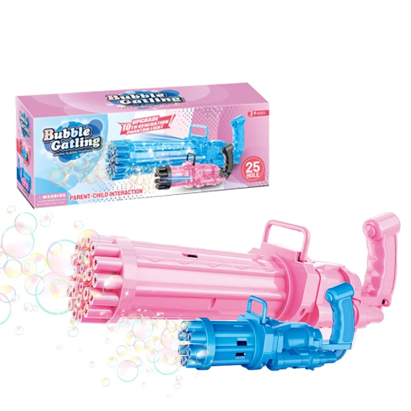 Bubble Gun for Toddlers Bubble Machine 2022 Automatic 25 Holes Bubbles Maker with Music and Light gatling toy gun