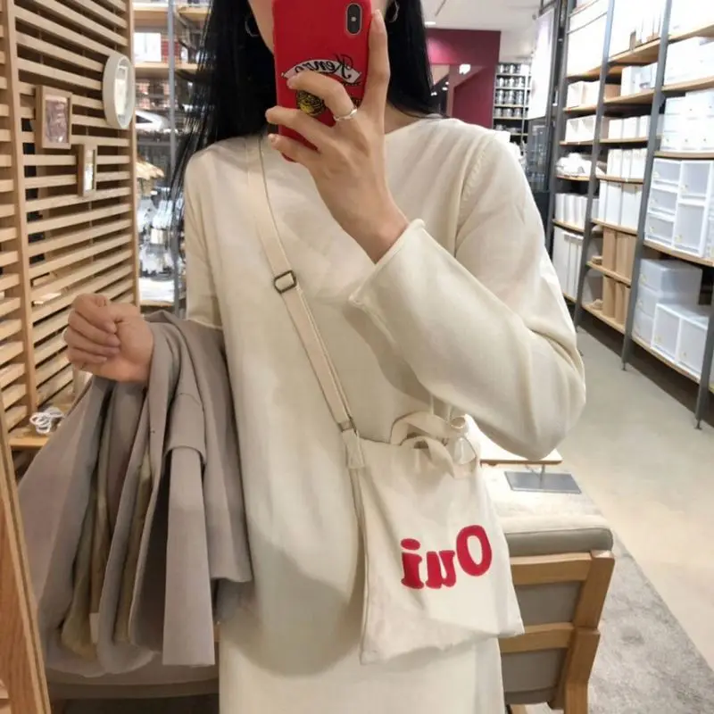 New Style Fashion Custom Simple Small Canvas Bag with Single Shoulder Strap Korean Style Cotton Tote Bag with Zipper