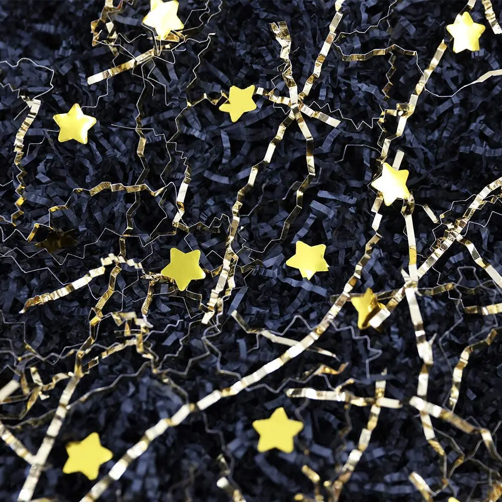 Customized color Packaging Shipping Champaign Gold Black Crinkle Cut Lafite Confetti Shredded Paper for Box Filling Decoration