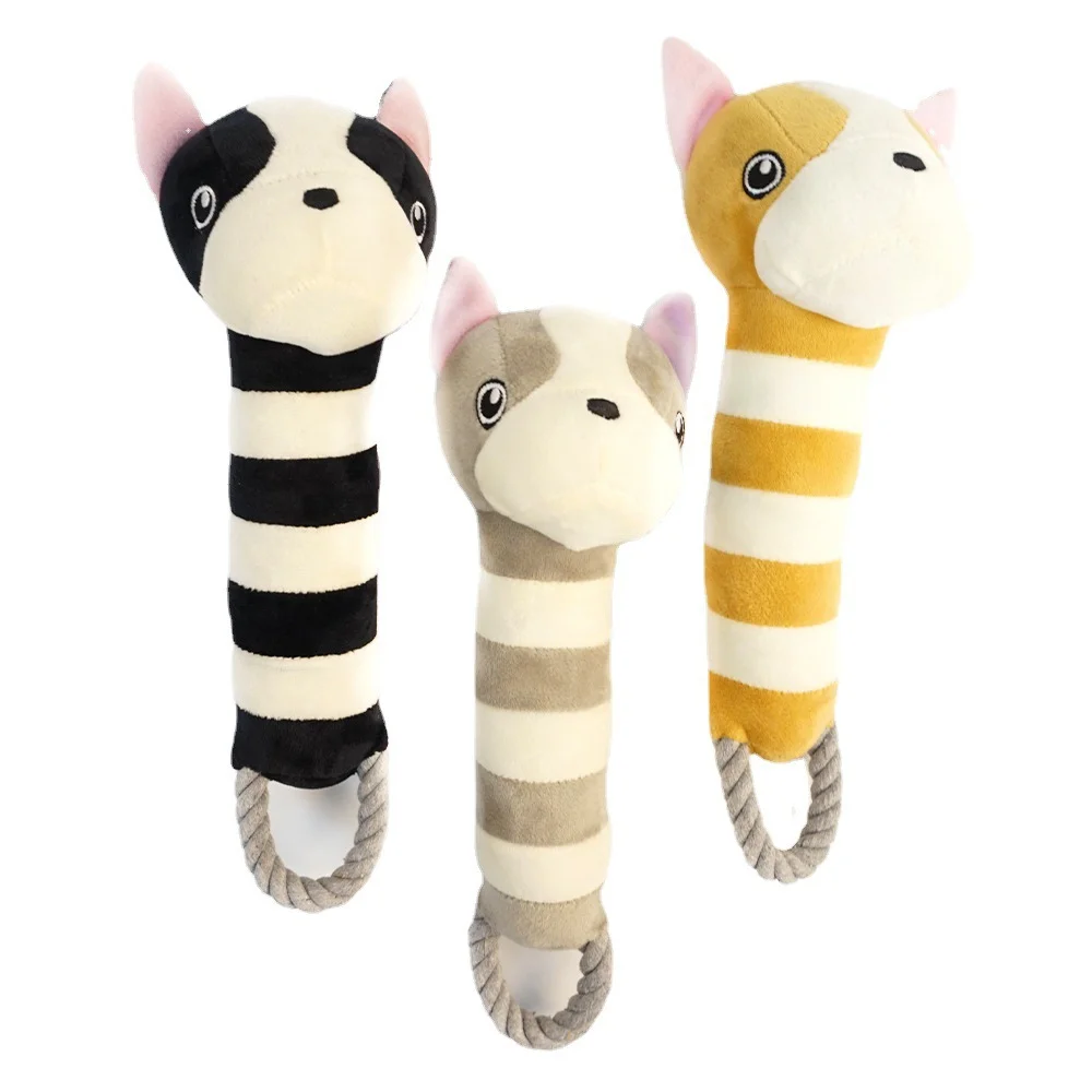 Factory direct sale plush cotton rope animal shape bite resistant three color optional dog toy