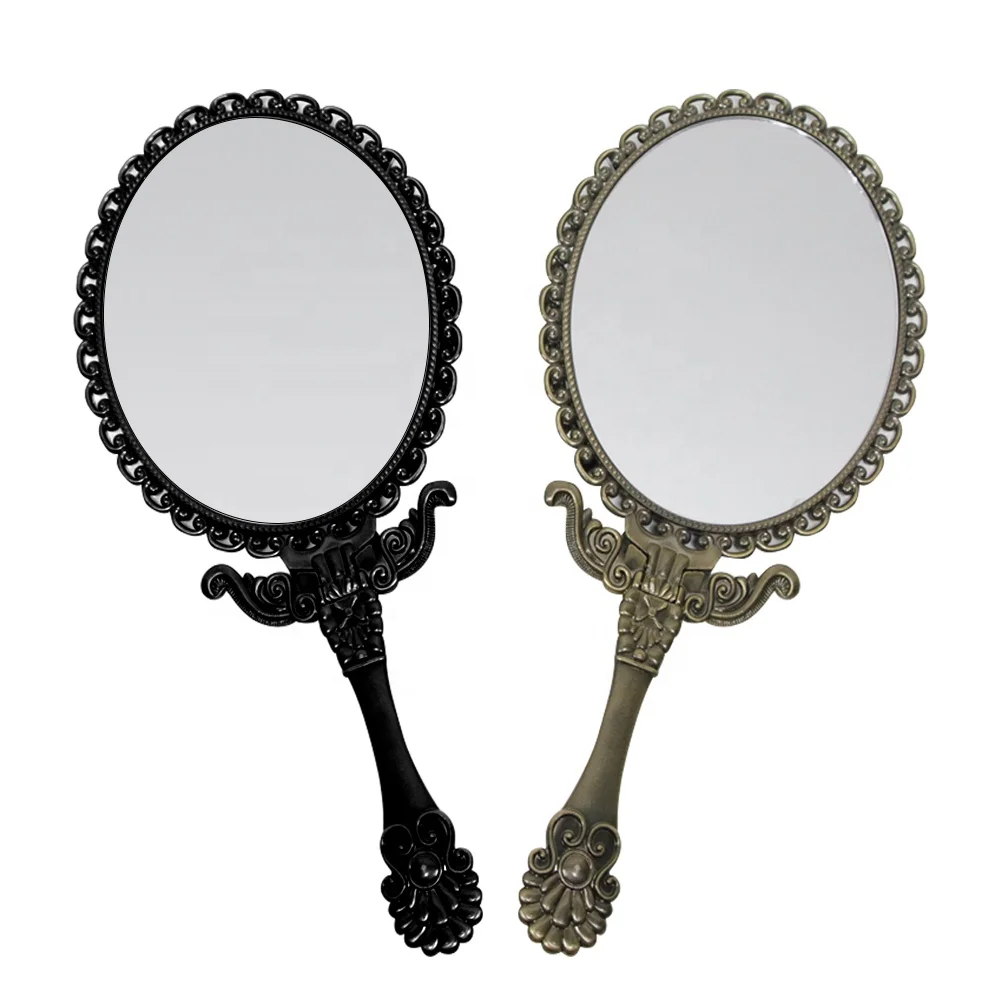 Custom Logo Portable Luxury Oval Retro Hand Mirror Mini Plastic Hand Held Cosmetic Mirrors For Women Lady