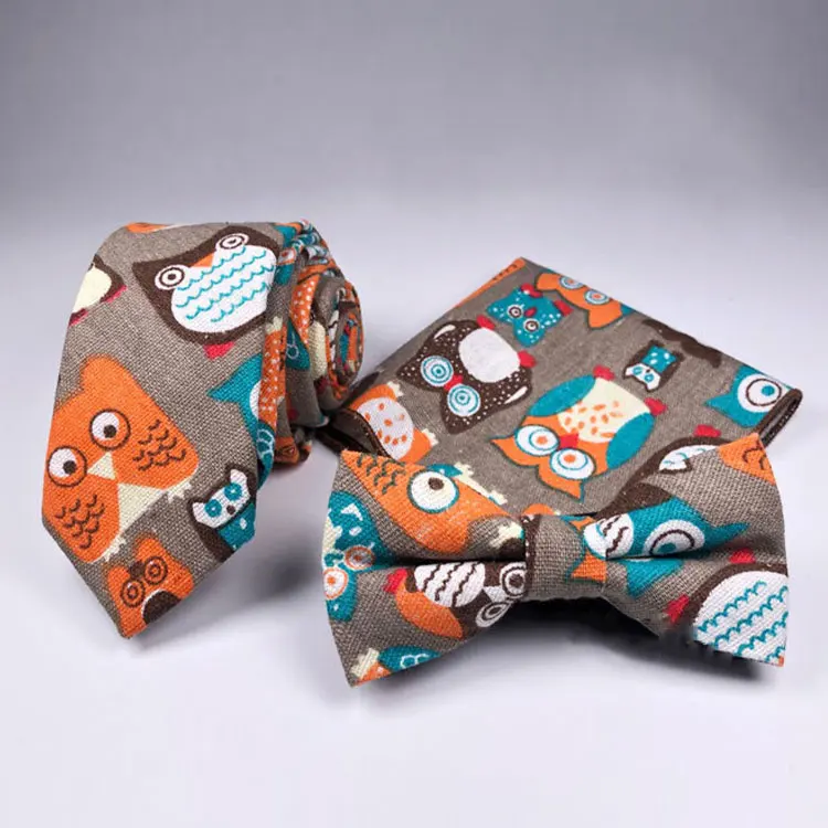 3pcs Gift Box Cotton Linen Casual Printing Pocket Square Bowtie Christmas Tie Sets (11000000890258)
