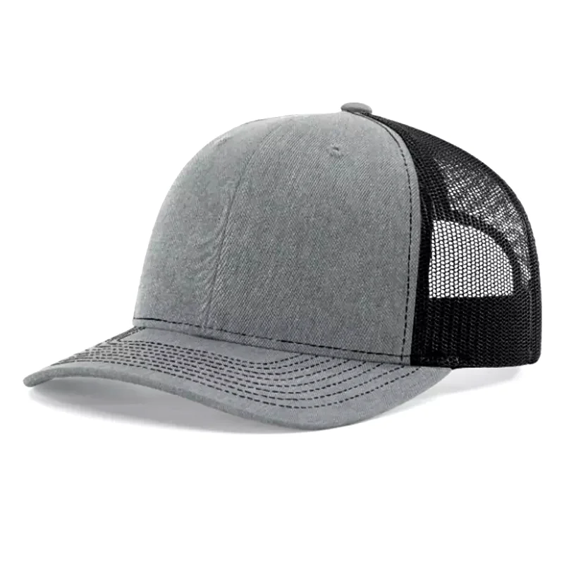 BSCI Factory Custom Richardson Style 6 Panel Heather Grey 3D Embroidery Model 112 Mesh Trucker Caps Hat
