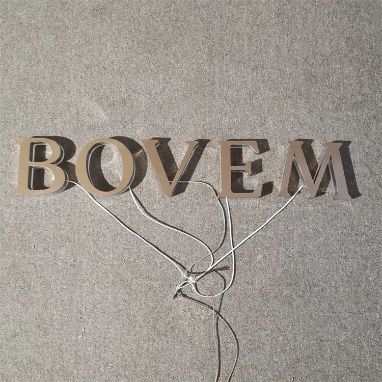 3D Lighting Acrylic Mini sign brushed sliver Led Signage Letter Steel LED Channel Letter Sign Custom shop store