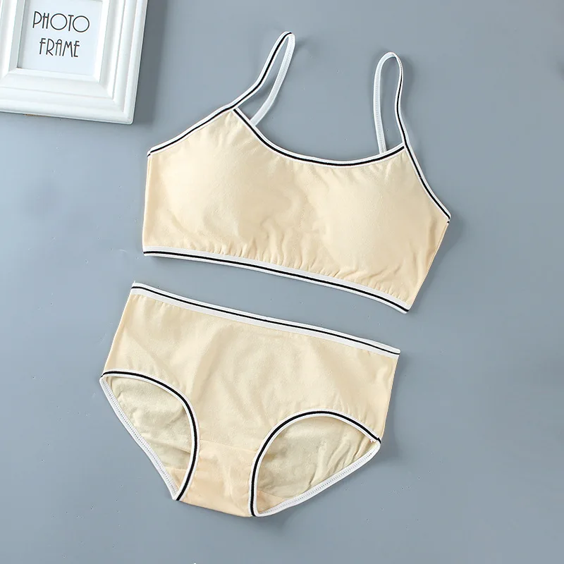 Wholesale Summer Thin Cotton 9 years old Student Girl Bra Growth Period Bra And Panties set Teens