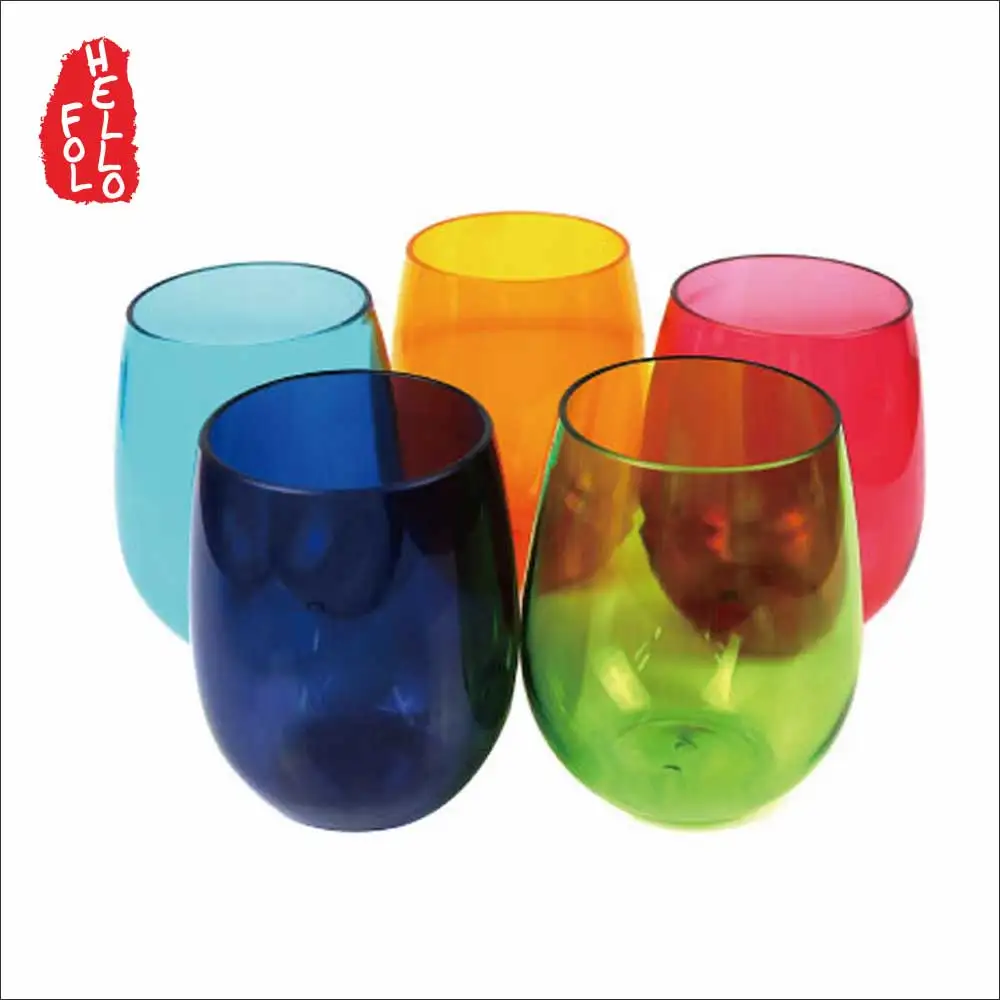 Reusable stemless plastic wine glass