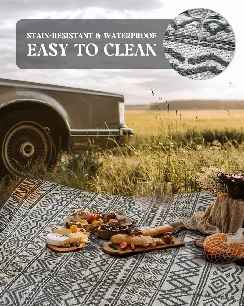 Reversible Woven Plastic Straw Rug Waterproof Outdoor Carpet Mat for RV Beach Patio Backyard Pool Deck Picnic Camping