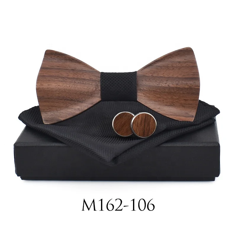 Handcraft classical 3d  wood bowtie wedding party neckties cufflink suit floral gift set men wooden bow ties necktie